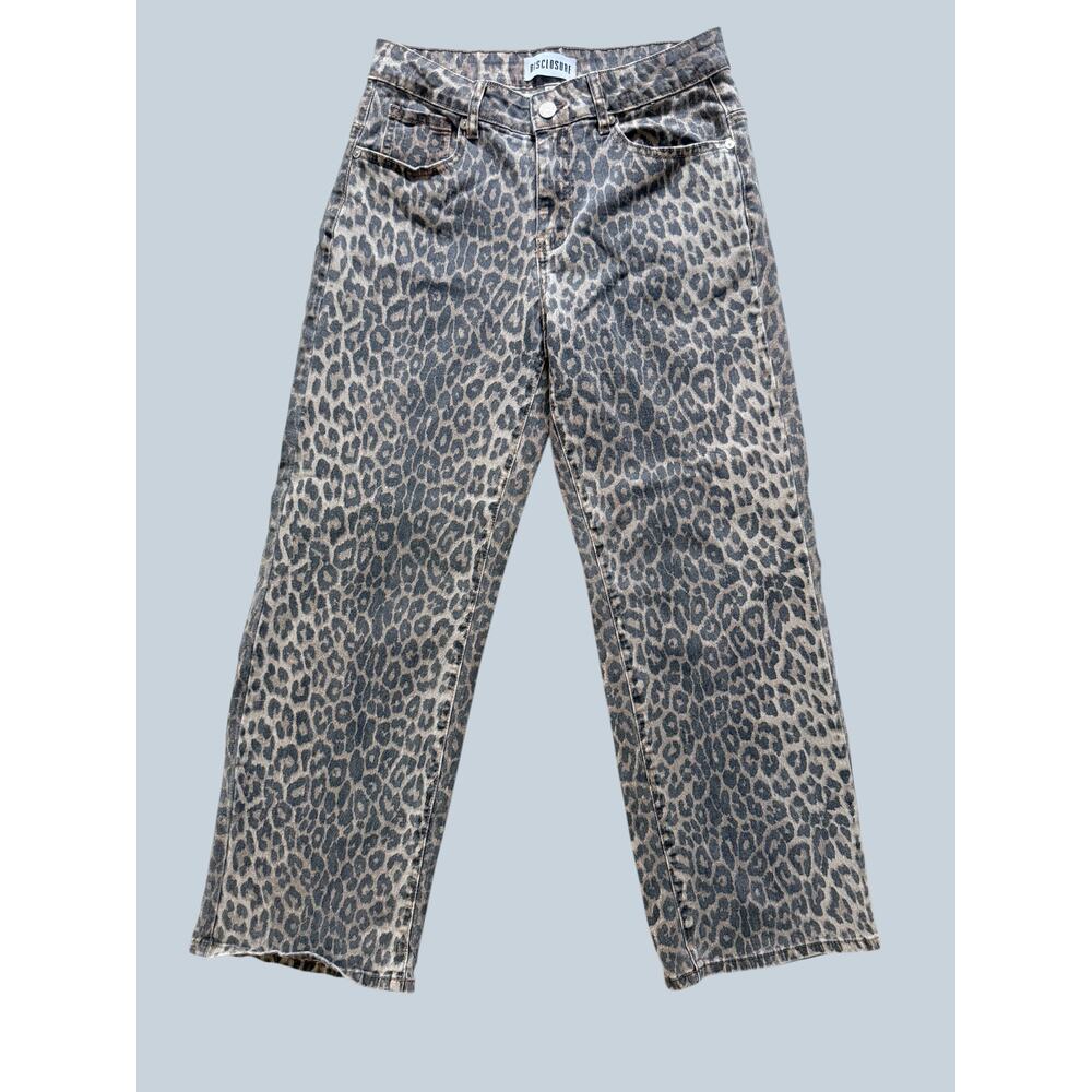 DISCLOSURE High Waist Wide Leg Cheetah Print Denim Jeans 9/29
